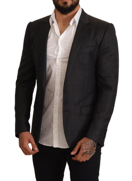 Dolce & Gabbana Gray Check Wool Slim Fit Blazer Jacket - Hilstor