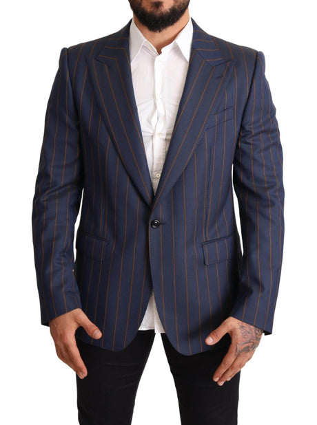 Dolce & Gabbana Blue Striped Wool Slim Fit Blazer Jacket - Hilstor