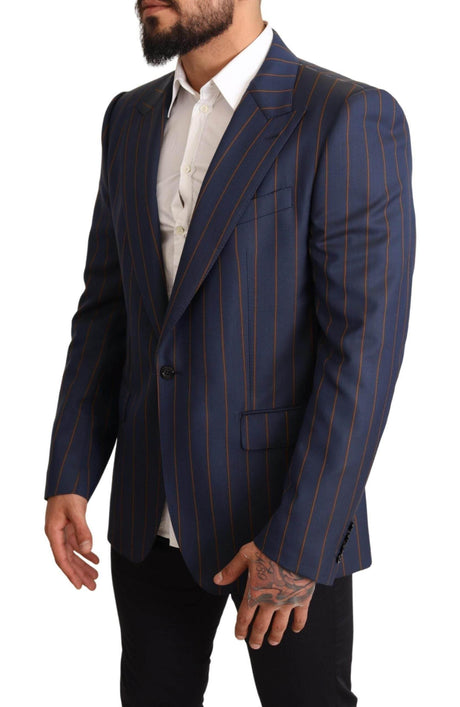 Dolce & Gabbana Blue Striped Wool Slim Fit Blazer Jacket - Hilstor