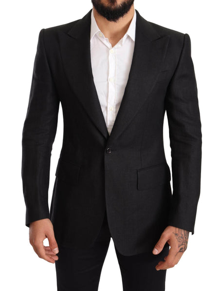 Dolce & Gabbana Black Linen Slim Fit Coat Jacket Blazer - Hilstor
