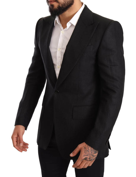 Dolce & Gabbana Black Linen Slim Fit Coat Jacket Blazer - Hilstor