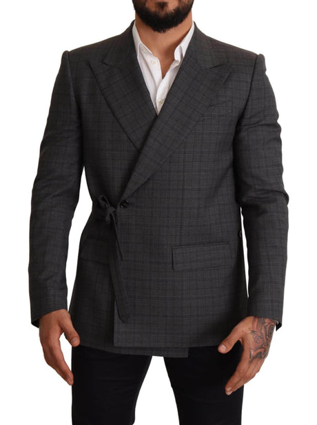 Dolce & Gabbana Gray Check Wool Slim Fit Blazer Jacket - Hilstor