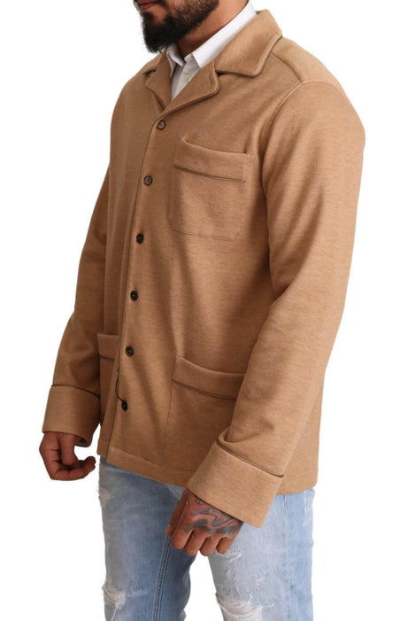 Dolce & Gabbana Brown Cotton Button Collared Coat Jacket - Hilstor