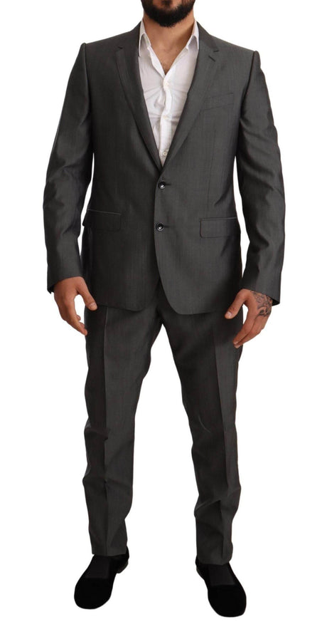 Dolce & Gabbana Gray Metallic MARTINI Slim Fit Set Suit - Hilstor