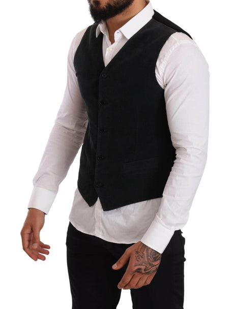 Dolce & Gabbana Black Cotton Single Breasted Waistcoat - Hilstor