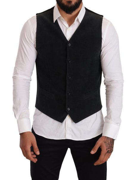 Dolce & Gabbana Black Cotton Single Breasted Waistcoat - Hilstor