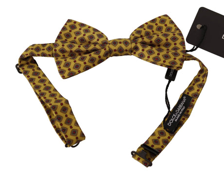 Dolce & Gabbana Yellow Patterned Silk Adjustable Neck Papillon Bow Tie - Hilstor