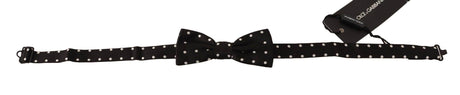 Dolce & Gabbana Black White Polka Dot Silk Adjustable Neck Papillon Bow Tie - Hilstor