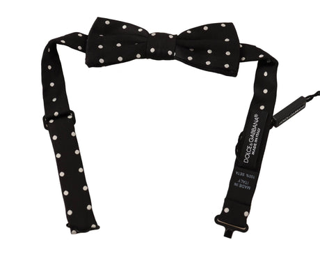 Dolce & Gabbana Black White Polka Dot Silk Adjustable Neck Papillon Bow Tie - Hilstor