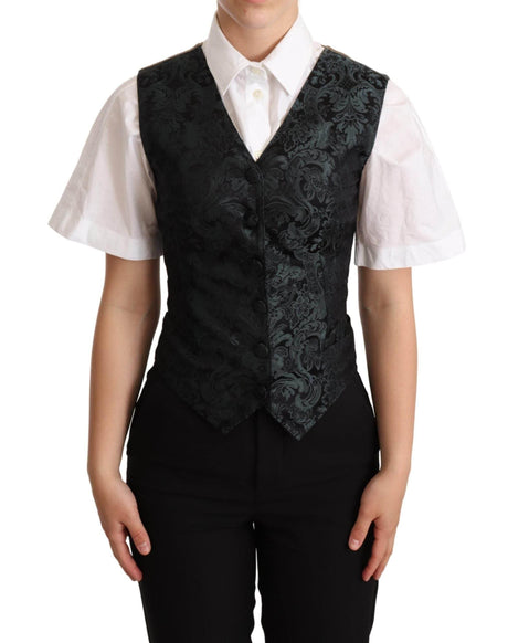 Dolce & Gabbana Black Jacquard Floral Waistcoat Vest Green - Hilstor