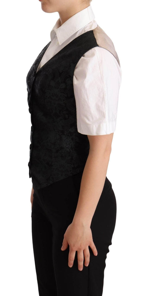 Dolce & Gabbana Black Jacquard Floral Waistcoat Vest Green - Hilstor