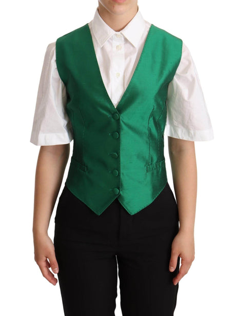 Dolce & Gabbana Green Silk Satin Sleeveless Waistcoat Vest - Hilstor