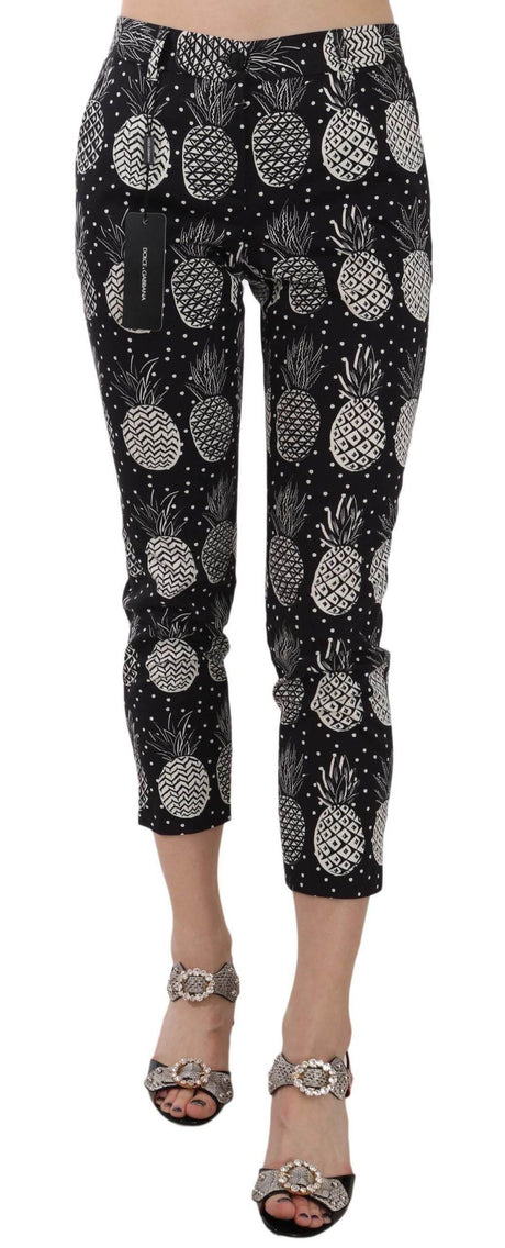 Dolce & Gabbana Black Pineapple Print Skinny Capri Pants - Hilstor