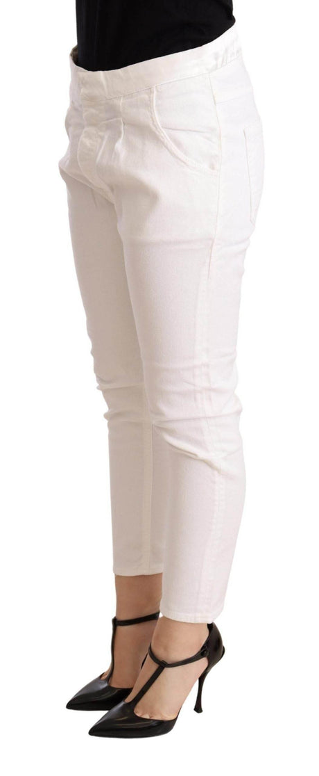 CYCLE White Mid Waist Slim Fit Skinny Cotton Stretch Trouser - Hilstor