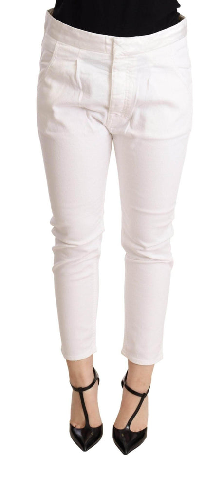 CYCLE White Mid Waist Slim Fit Skinny Cotton Stretch Trouser - Hilstor