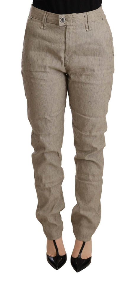 CYCLE Beige Mid Waist Casual Baggy Stretch Trouser - Hilstor