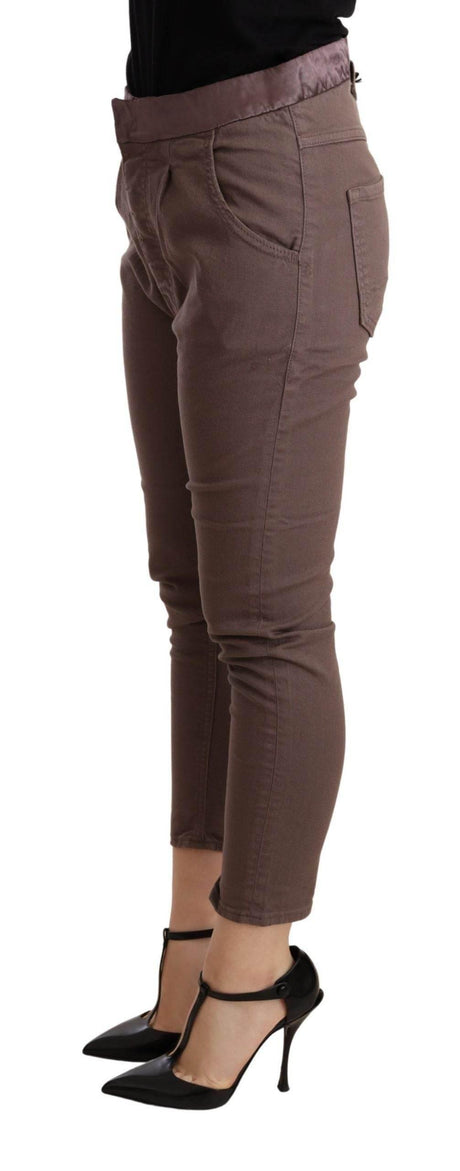CYCLE Brown Mid Waist Cropped Skinny Stretch Trouser - Hilstor