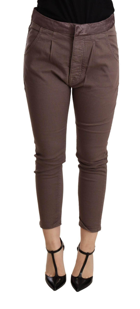 CYCLE Brown Mid Waist Cropped Skinny Stretch Trouser - Hilstor