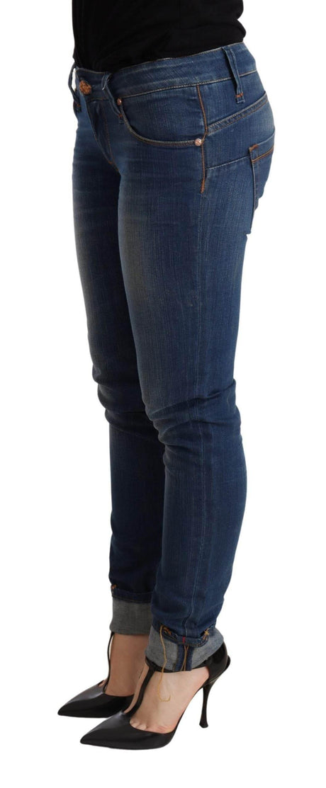 Acht Blue Washed Low Waist Skinny Denim Jeans Pant - Hilstor