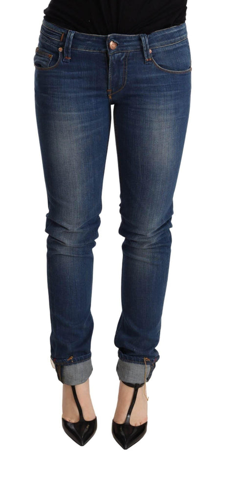 Acht Blue Washed Low Waist Skinny Denim Jeans Pant - Hilstor