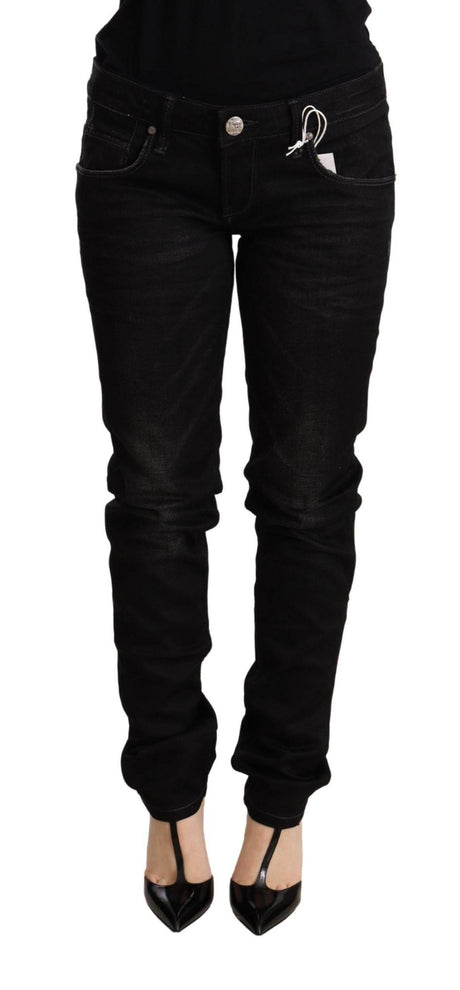 Acht Black Low Waist Skinny Denim Cotton Trouser - Hilstor