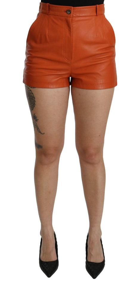 Dolce & Gabbana Orange Leather High Waist Hot Pants Shorts - Hilstor
