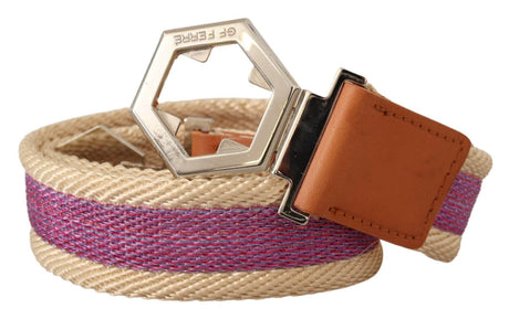 GF Ferre Multicolor Leather Silver Hexagon Logo Buckle Belt - Hilstor