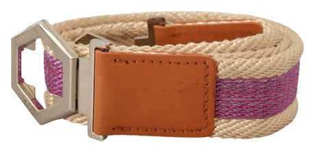GF Ferre Multicolor Leather Silver Hexagon Logo Buckle Belt - Hilstor