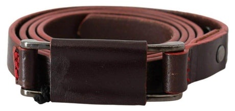 Costume National Brown Leather Double Rustic Silver Buckle Belt - Hilstor