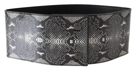 Ermanno Scervino Black Wide Leather Snakeskin Design Waist Belt - Hilstor