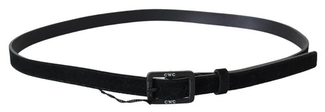 Costume National Black Leather Velvet Square Buckle Waist - Hilstor