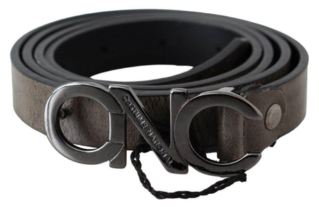 Costume National Dark Brown Leather Letter Logo Buckle Belt - Hilstor