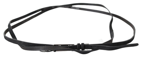 Costume National Black Leather Skinny Logo Buckle Belt - Hilstor