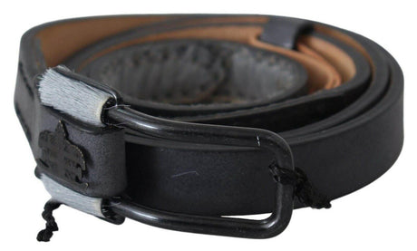 Ermanno Scervino Black Leather Fringes Logo Buckle Belt - Hilstor