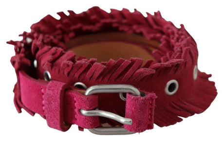 Ermanno Scervino Maroon Leather Fringes Silver Buckle Waist Belt - Hilstor