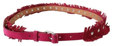 Ermanno Scervino Maroon Leather Fringes Silver Buckle Waist Belt - Hilstor