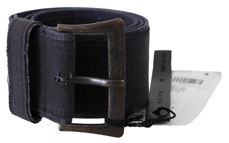 Ermanno Scervino Black Navy Blue Wide Square Rustic Buckle Belt - Hilstor