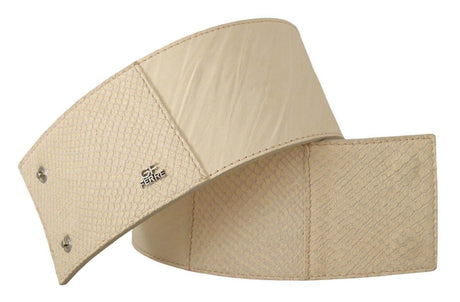 GF Ferre White Waxed Cotton Wide Fashion Belt - Hilstor