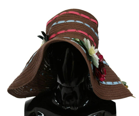 Dolce & Gabbana Brown Knitted Straw Floral Hat - Hilstor