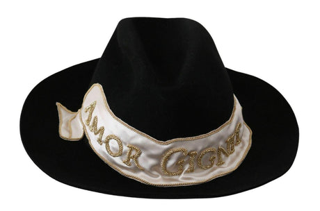Dolce & Gabbana Black Lapin Amor Gignit Wide Brim Panama Hat - Hilstor