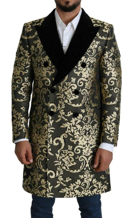 Dolce & Gabbana Black Gold Jacquard Long Coat SICILIA Jacket - Hilstor