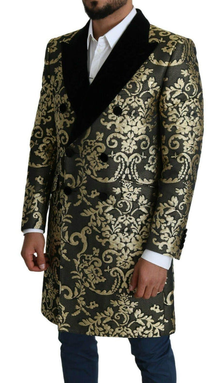 Dolce & Gabbana Black Gold Jacquard Long Coat SICILIA Jacket - Hilstor