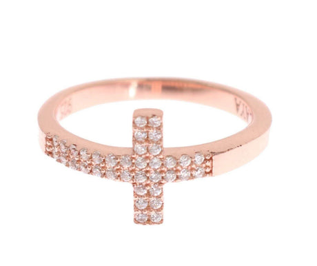 Nialaya Pink Gold 925 Silver Womens Cross CZ Ring - Hilstor