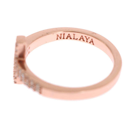 Nialaya Pink Gold 925 Silver Womens Cross CZ Ring - Hilstor