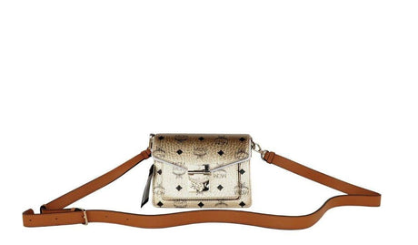 MCM Signature Berlin Gold Diamond Logo Leather Mini Flap Lock Crossbody Handbag - Hilstor