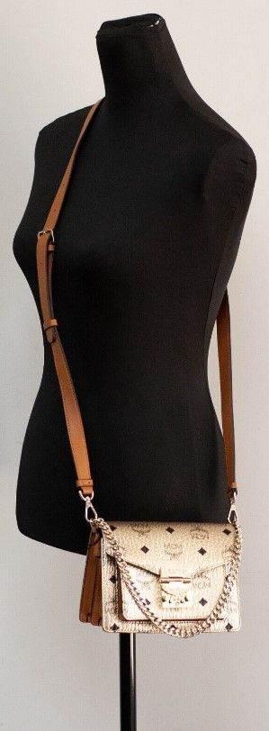 MCM Signature Berlin Gold Diamond Logo Leather Mini Flap Lock Crossbody Handbag - Hilstor