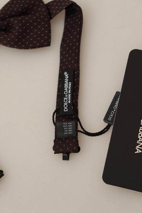 Dolce & Gabbana Brown Dotted Silk Adjustable Neck Papillon Bow Tie - Hilstor