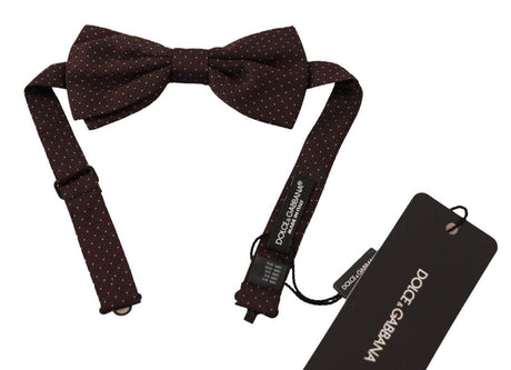 Dolce & Gabbana Brown Dotted Silk Adjustable Neck Papillon Bow Tie - Hilstor