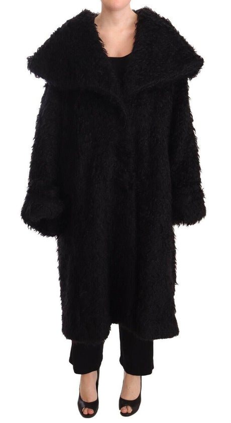 Dolce & Gabbana Black Mohair Fur Cape Trench Coat Jacket - Hilstor
