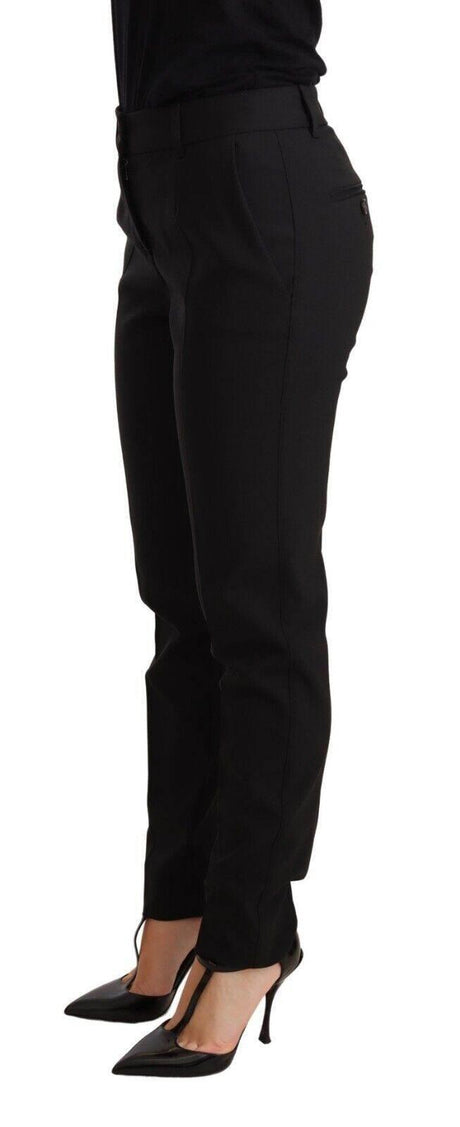 Dolce & Gabbana Black Tapered Women Trouser Virgin Wool Pants - Hilstor